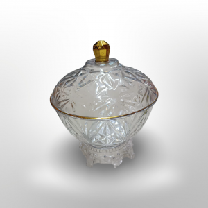 مضيفة اكريليك مثلج مدور كبير برجل مع وسط ذهبي وغطاء رأس ذهبي - تمرية / جاط معمول